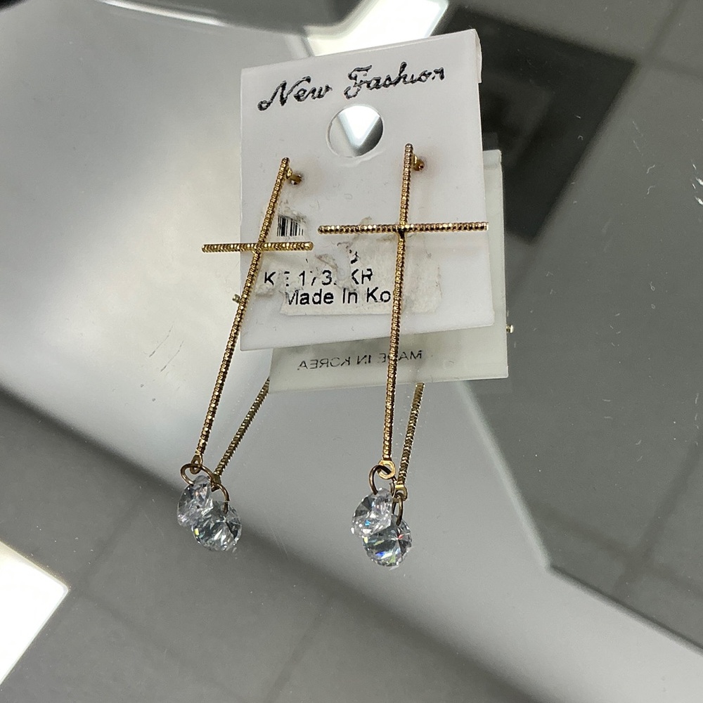 Gold Cross Earrings with Crystal Accents